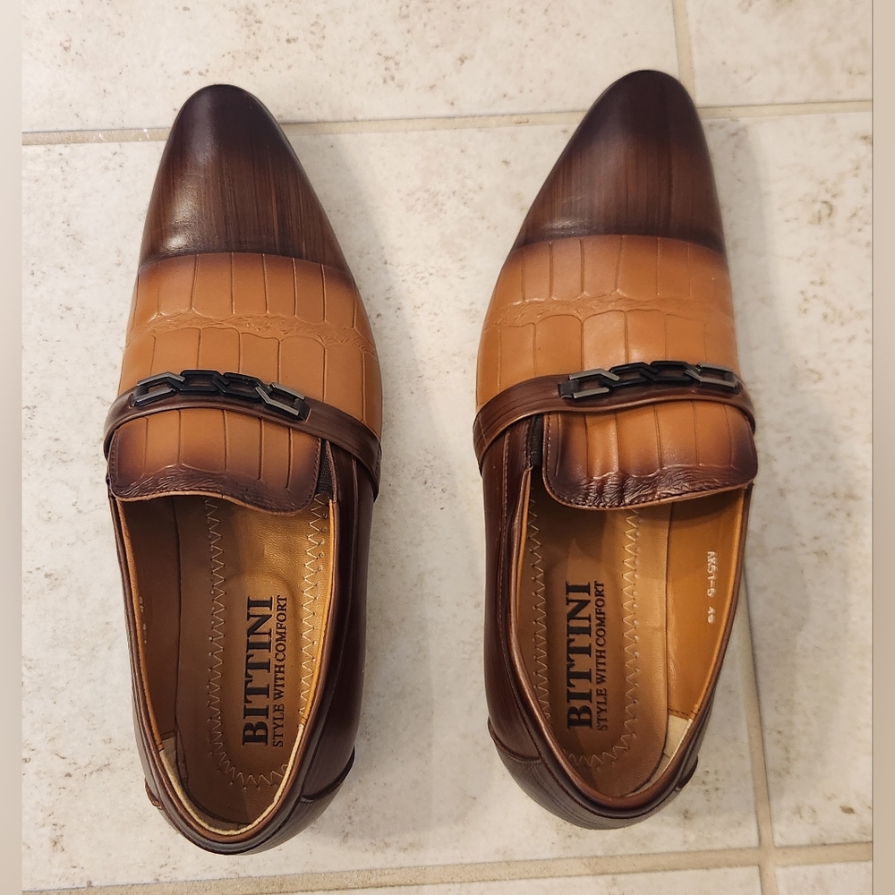 Mens Bittini Loafers Two Tone Brown Crocodile Leather Oxfords Loafers Size 11‎ - Picture 4 of 7